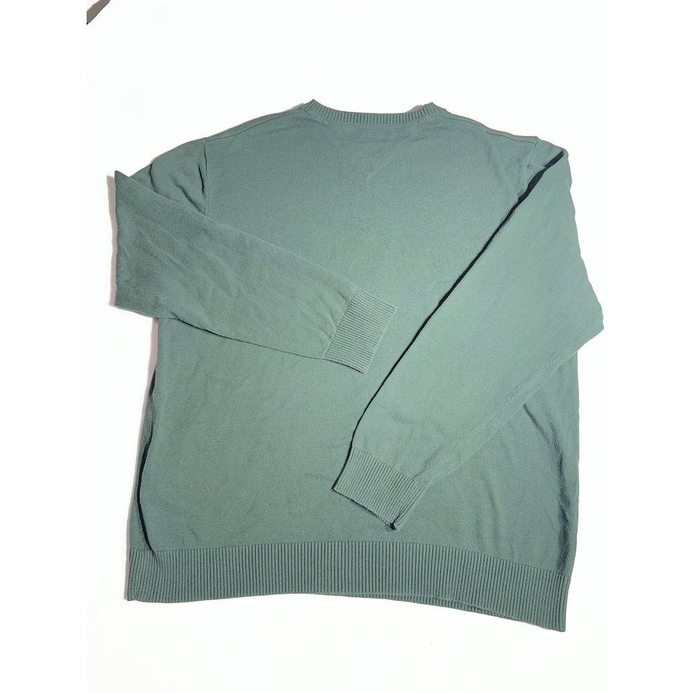 Tommy Hilfiger Mens XL Green V-Neck Long Sleeve Knit Sweater Logo Pullover - Picture 4 of 9